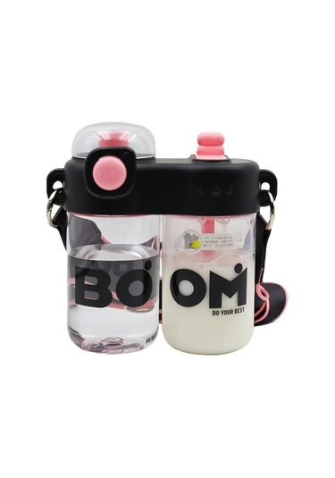 Moda Bölmeli Plastik Yaratıcı Çift Pipetli Bardak Xuxsjj Beyaz - Siyah