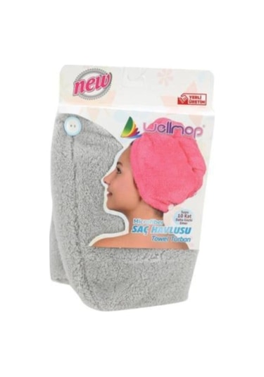 Wellmop Mikrofiber Düğmeli Saç Havlusu Gri Gri