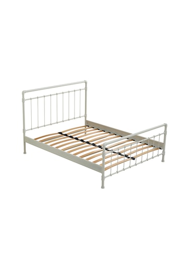 Odin Çift Kişilik Metal Karyola-beyaz Ahşap Latalı