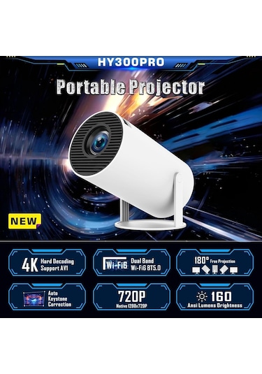 Cover Hy300 Mini Projeksiyon Wifi 6 Bt5.0, Android 11.0 İşletim