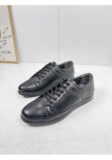 Günlük Erkek İçi Dışı Hakiki Deri Makosen Bağcıklı Kışlık Casual Ayakkabı 153 Siyah