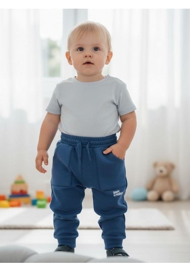 Zekids Erkek Çocuk Cepli Jogger Eşofman Alt-16386 Mavi