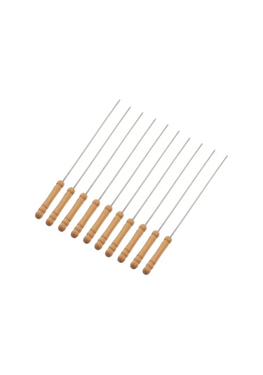 Hangfox 10 Adet 304 Paslanmaz Çelik Barbekü Şişesi - Ahşap Kolu, Kaymazsız, Isıya Dayanıklı, Outdoor Manzaralar İçin 30cm Çok Renkli