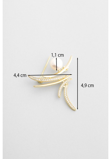 Liora İnci 18 Ayar Sarı Altın Kaplama Gümüş Broş Sarı