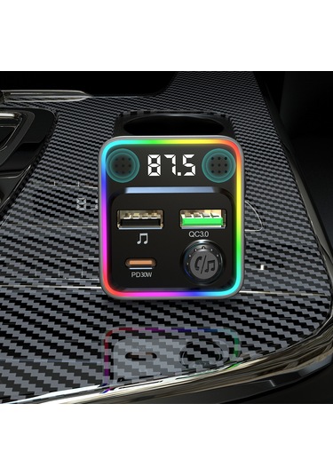 C71 Bluetooth Araç Şarj Cihazı 3'ü 1 Arada Pd 30w Çakmak Şarj Adaptörü, Fm Vericili