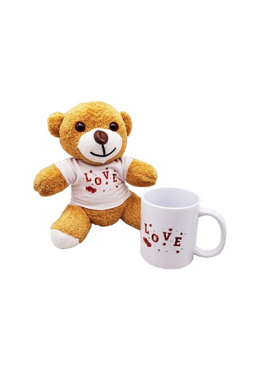 Konyax Love Baskılı Kahverengi Ayıcık Ve Kupa Hediye Seti
