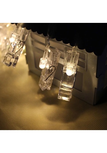 Ximistore9 20 Led Pil Kutu Fotoğraf Klipsi Iç Mekan Bayram Dekorasyonu Noel Ağaçları Işıltısı Sıcak Beyaz