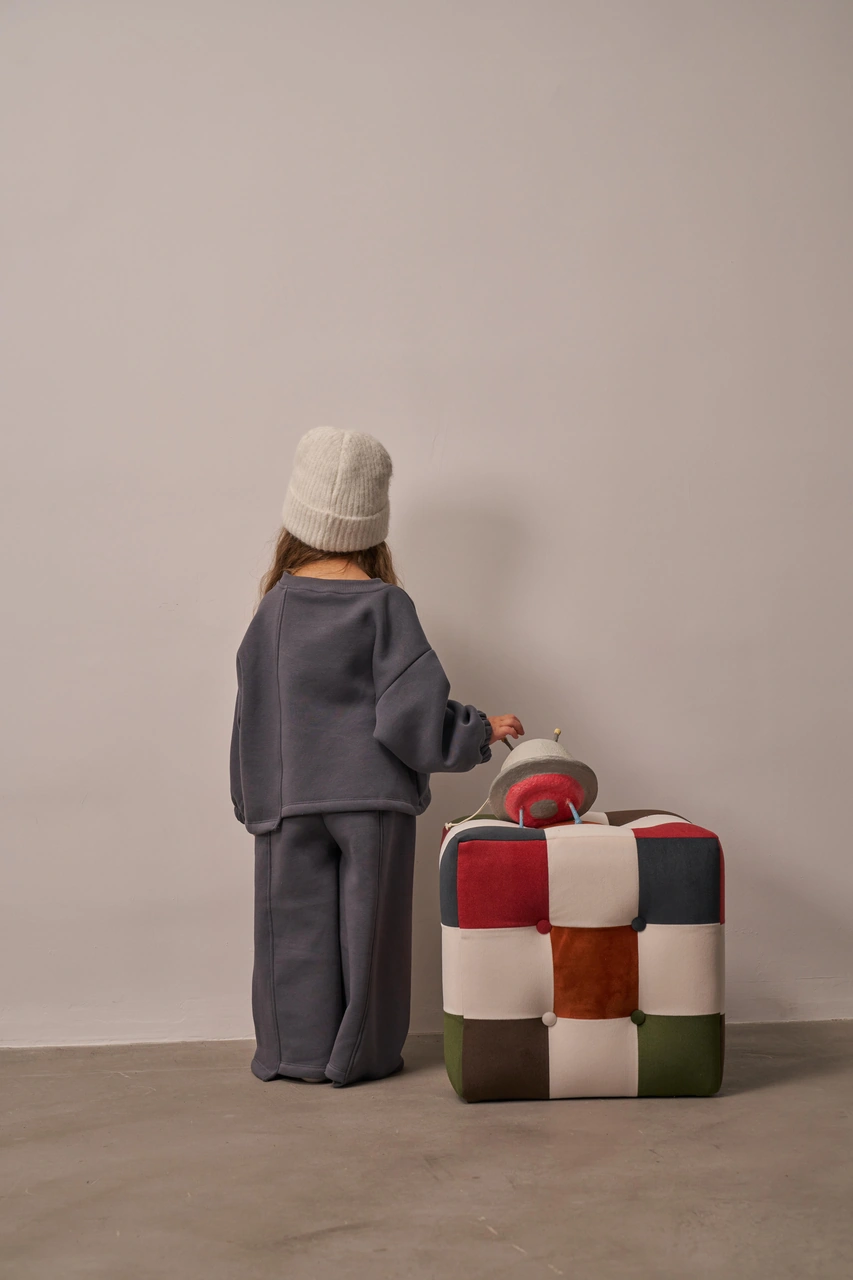 Gri Omuz Nakışlı Asimetrik Detaylı Alt Üst Takım Gri