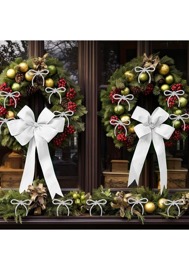 Geeksen Beyaz Bow Şekilli Parlak Noel Ağaçları Süsü, 12 Adet, Klipsli Montaj, Noel Atmosferi, Dayanıklı Ve Taşınabilir