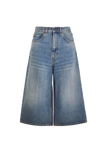 Haikure Kenarları Geniş Denim Pantolon Mavi