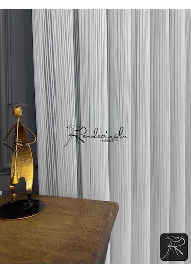 Tül Perde Örme Kumaş Çizgili Rivella Desen Ütü Sevmez Ekru