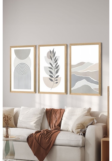 3 Parça Ahşap Çerçeve Görünümlü Mdf Poster Tablo Seti - Set 65 - Mdf3dsohoset65