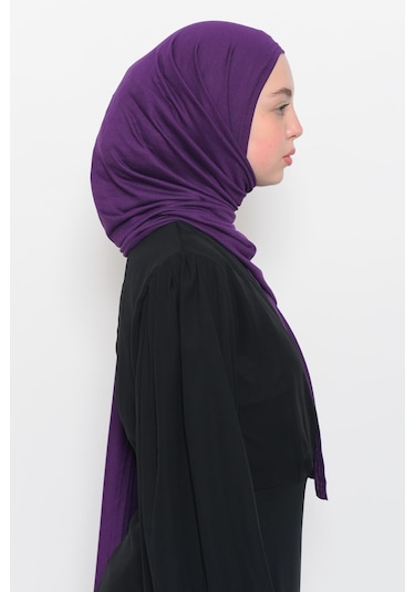 Hazır Pratik Geçmeli Lüks Düz Penye Şal Çapraz Hizalı Mürdüm