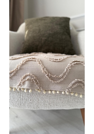 Diletto Oturma Yerini Kapatan Dalgalı Ponponlu Koltuk Örtüsü Berjer Örtüsü 70x95 Cm Vizon Vizon