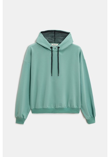 Sââde Kadın Oversize Kapüşonlu Basic Hoodie Sweatshirt Mint