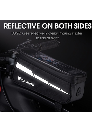 West Biking 7'' Bisiklet Cep Telefonu Gidon Çantası Siyah Gri Gri - Siyah