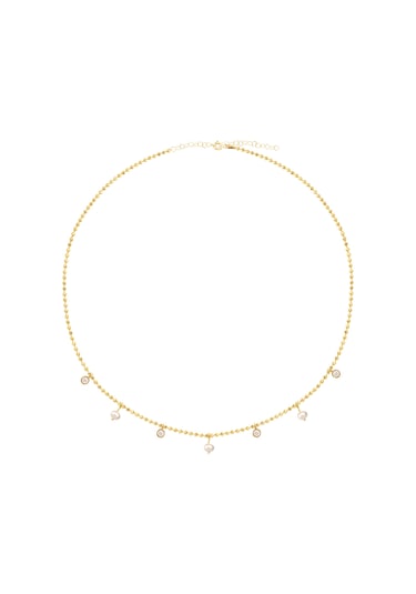 Cosar Sılver 925 Ayar Zırkon Taşlı İncili Kolye Gold