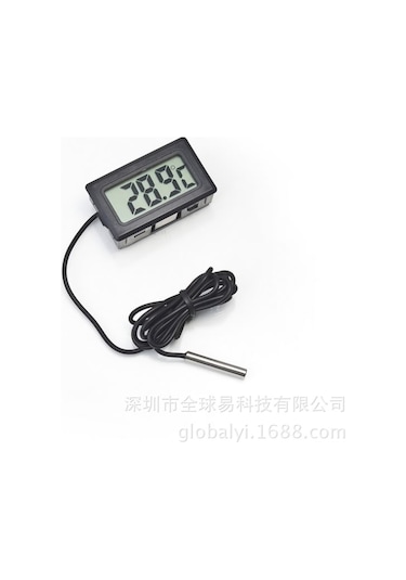 Hangfox Suya Dayanıklı Sondajlı Dijital Termometre - Akvaryum, Buzdolabı Su Sıcaklığı Ölçer - 1 Metre Siyah Kablolu