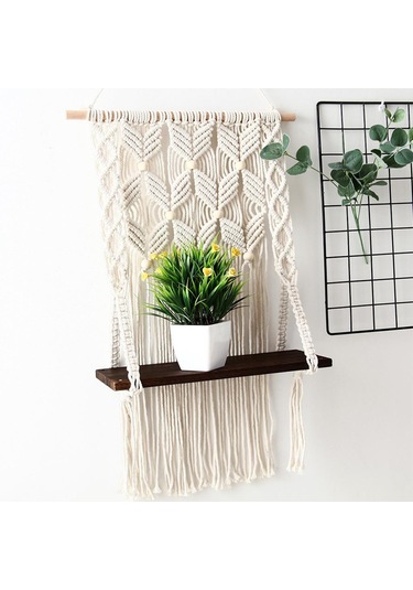 Suntek Makrome El Yapımı Boho Püskül Goblen Duvar Kahverengi