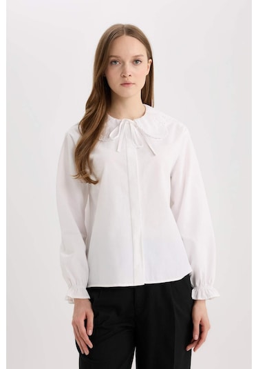 DeFacto Regular Fit Poplin Uzun Kollu Gömlek Tunik E4355AX25SPWT84