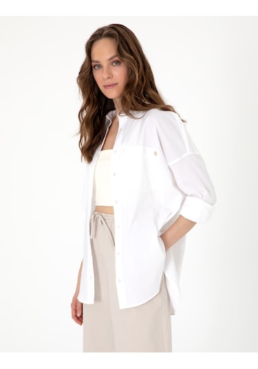 Pierre Cardin Kadın Beyaz Gömlek Desenli 50313596-vr013 Beyaz