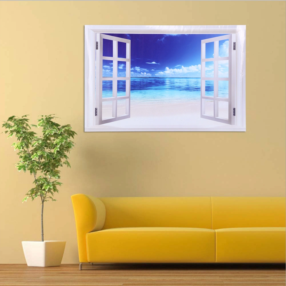 Geeroyoo Pvc Deniz Manzaralı 3d Duvar Stickerı, Su Geçirmez Dekoratif Pencereler, 2 Adet Paket Diğer