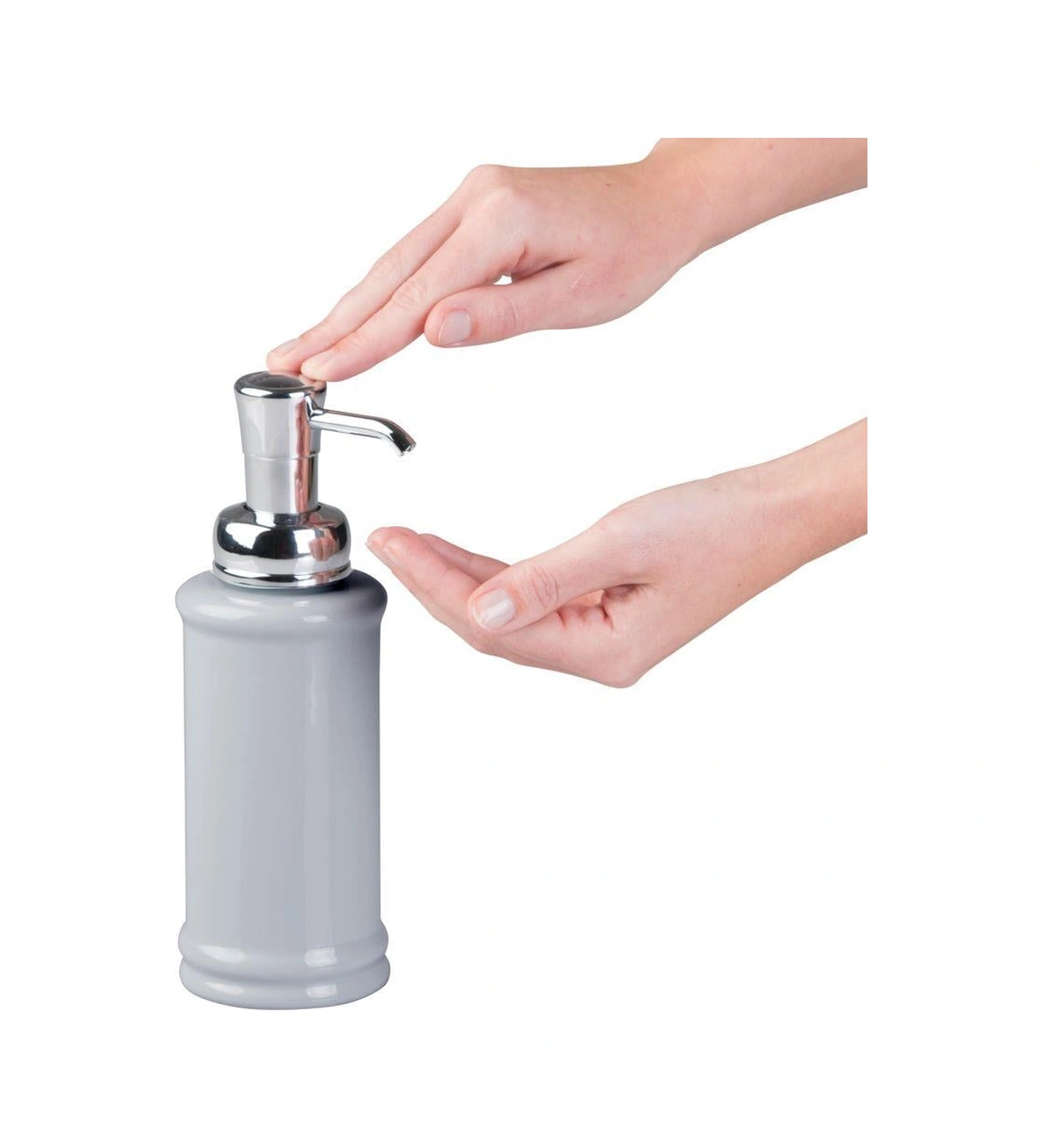 2 Adet Porselen Sıvı Sabunluk Gri 7x7x20cm 355ml Çok Renkli