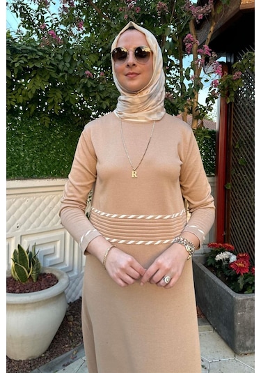 Rabia Şamlı Samanyolu Bej Triko Elbise Normal