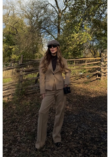 Camel Tek Düğmeli Ceket Pantolon Takım - 9480 Camel