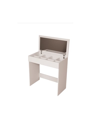 Df02114 Kapaklı Aynalı Bölmeli Makyaj Masası Beyaz