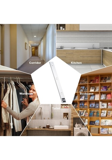 Fortunelane 40cm Gümüş Vücut Algılama Lambası - 3 Renk, 3 Parlaklık, Sürekli/algılama Modu, 900mah Pil, Mıknatıslı Montaj, Dolap Gümüş