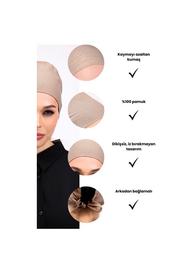 Kaymayan Silikonlu Dikişsiz Bone - Kaymaz Kadın Tesettür Bağlamalı İç Bone-vizon Vizon