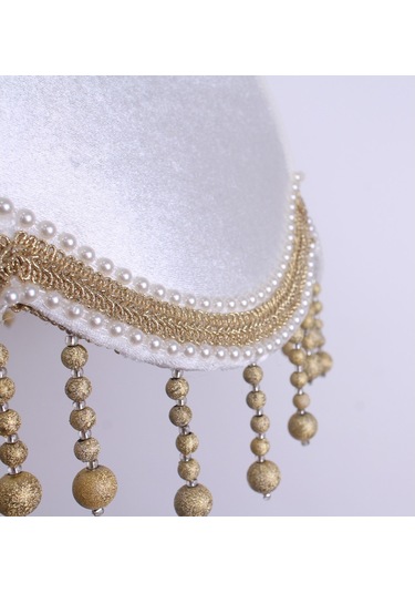 Kadife Kumaş Kaplama Ahiap Ayak Lambader Gold Beyaz