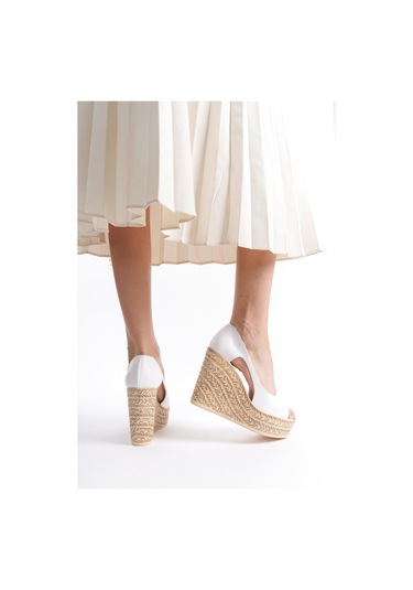 Asmi Shoes Kadın Belon 11 Cm Platformlu Dolgu Topuklu Ayakkabı Beyaz Beyaz
