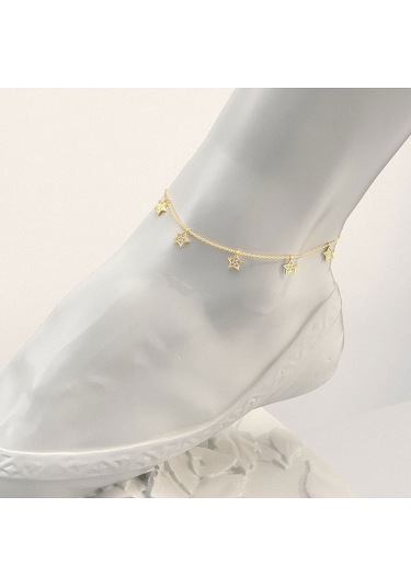 İndigo Takı Küçük Yıldız Altın Kaplama Gümüş Halhal Çok Renkli