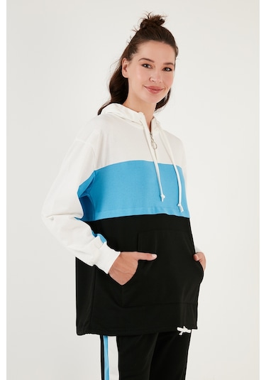 Lela Renk Bloklu Regular Fit Kapüşonlu Spor Bayan Takım 5863835 Turkuaz