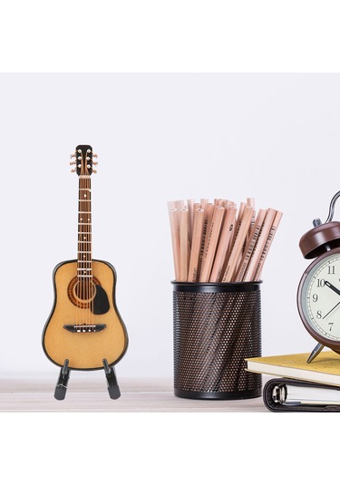 Kangvka Ahşap Mini Gitar Modeli, Canlı Görünüm, Dekoratif Masa Süsü, Hediyelik Kutulu 10cm