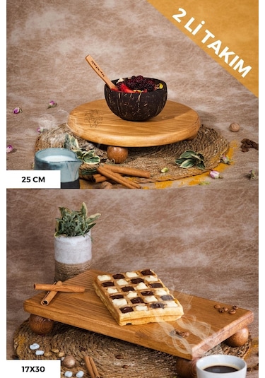 Justwood 2'li Risus Top Ayaklı 25 CM ve 17x30 CM Ahşap Dikdörtgen