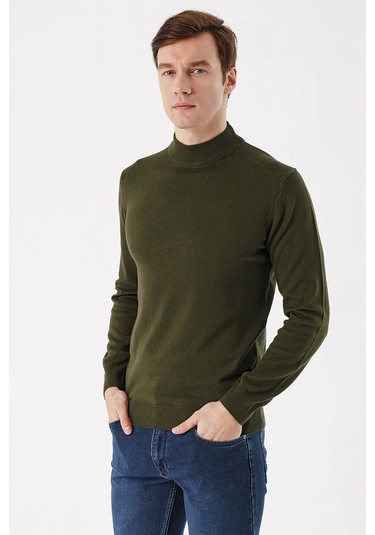 Basic Dinamik Fit Rahat Kesim Yarım Balıkçı Yaka Triko Kazak 99kc017002710 Haki