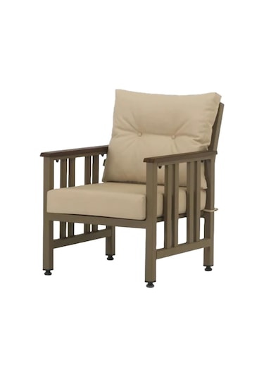 Çamlıca Alüminyum Tekli Koltuk -Ahşap Desenli Minderli - Bahçe Balkon Koltuğu Siyah