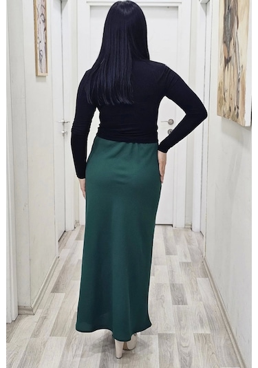Beli Lastikli Verev Kesim Büyük Beden Etek 6006-yeşil Yeşil