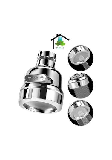Mintev Su Tasarruflu 3 Fonksiyonlu Krom Mutfak Lavabo Başlığı 360 Derece Döner Ayarlanabilir