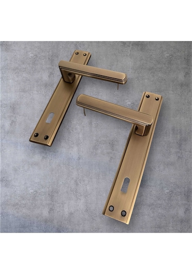 İbiza Mat Antik Sarı Full Zamak Elegant Aynalı Oda Kapı Kolu 1 Takım