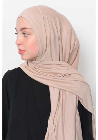 Hazır Pratik Geçmeli Lüks Düz Penye Şal Çapraz Hizalı Açık Bej