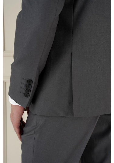Efor Slim Fit Çift Yırtmaç Mono Yaka Klasik Füme Takım Elbise Tk 912 Füme