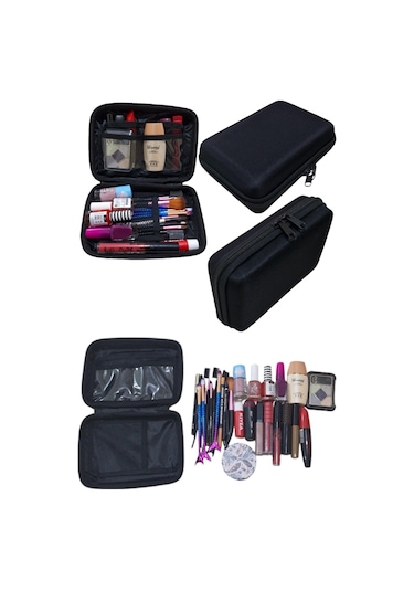Makyaj Çantası Sert Kapaklı Kozmetik Seyahat Organizeri Siyah