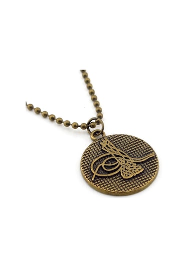 Bronz Metal Osmanlı Tuğrası Zincirli Erkek Kolye Q0158 Bronz