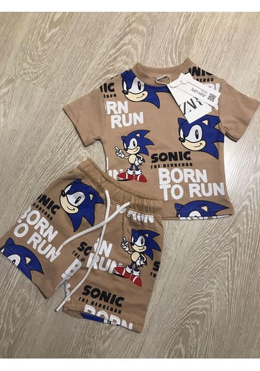Aysbebe K Sonic Desenli Erkek Çocuk Yazlık Takım Açık Kahverengi