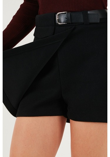 Lela Pamuk Karışımlı Relaxed Fit Yüksek Bel Mini Boy Bayan Şort Etek 611Sr0037 Siyah