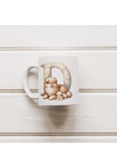 D Harfi Tasarım Bardak, Sevimli Hayvan Temalı Harf Bardağı Beyaz